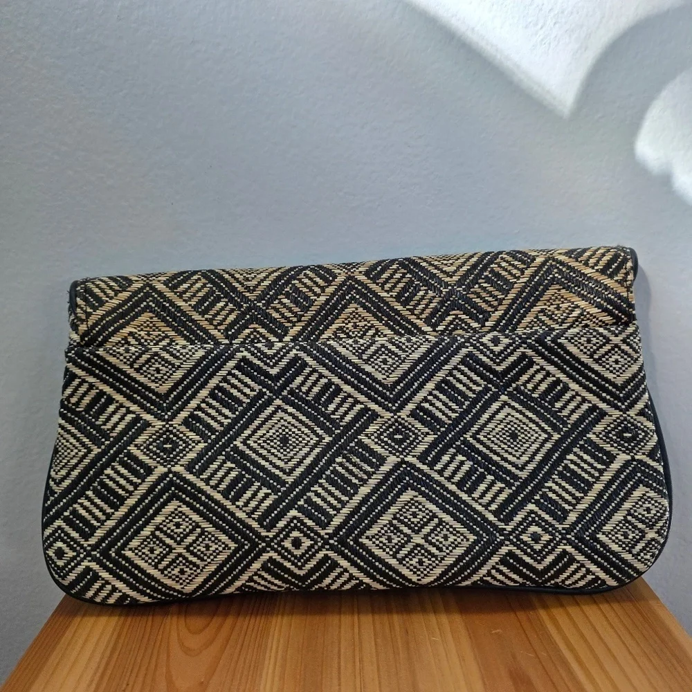 Black and Tan Woven Clutch - Picture 2 of 4